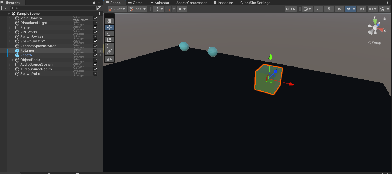 Scene view showing the Collider area of a Return trigger