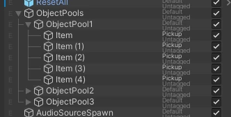 VRCObjectPoolとSpawn対象をまとめたHierarchy